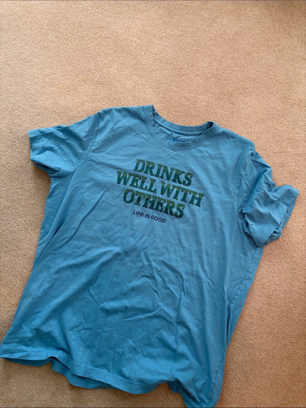 Life Is Good Men's Teal Blue Short Sleeve Tee with Green Text